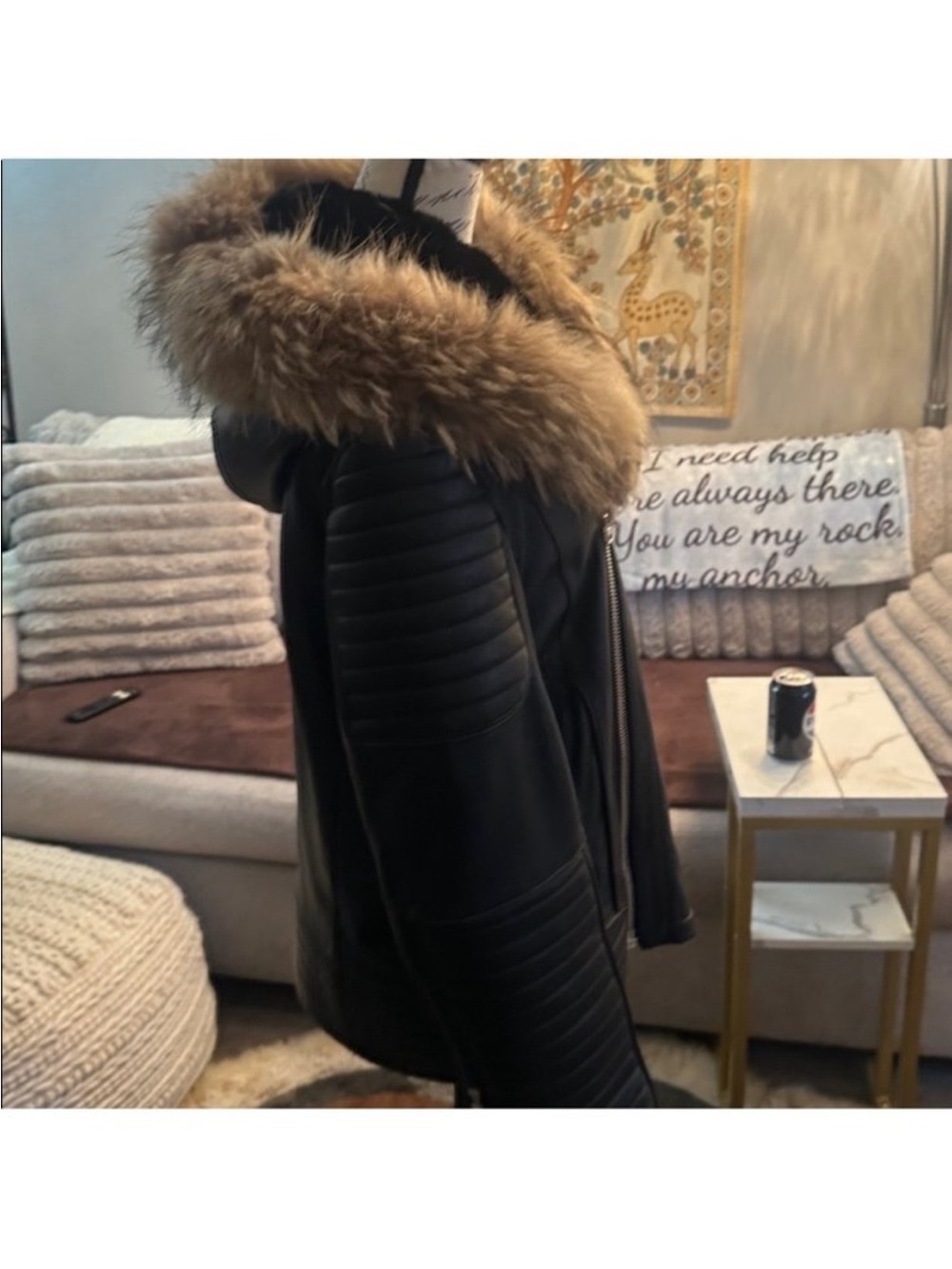 Moto Biker country goose GORGEOUS Softest  leather Warmest JacketFoxFur Size 2xL - Picture 3 of 9